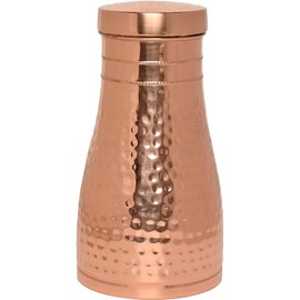 Pure Copper Bedside Carafe for Ayurveda Health Benefits - Capacity - 1 Liter (33.81 US Fluid Ounce) (Hammered)