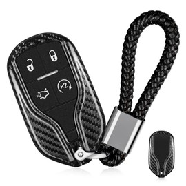 T-carbon Key Fob Cover with Keychain Fits Maserati 2013-2025 Quattroporte Ghibli;Glass Fiber Key Fob Case Fits Maserati 2017-2024 Levante Smart Romote Key Interior Accessories Silver Black