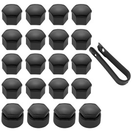 LICQIC 17 mm wheel nut covers, 20 Pcs car wheel nut caps (16 Standard Ones 4 Locking Ones), Universal wheel bolt Covers with Removal Tool, Black
