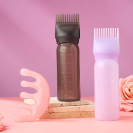 2 Pack Hair Oil Applicator Bottle for Scalp with Comb,Hairs Oil Bottle with Root Comb for Scalp, Shampoo Scrubber Applicator,Hair Dye Tools (Purple+Black, 17.2 * 4.5cm)
