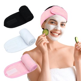 Pejnl 3 Pack Facial Spa Headband for Women - Adjustable, Non-Slip Terry Cloth Headband for Washing Face, Makeup, and Shower - Soft and Stretchable Hair Wrap