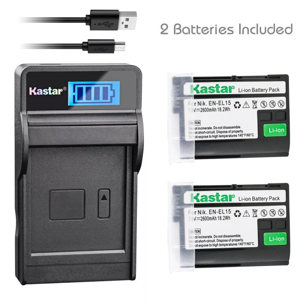 Kastar Battery LCD USB Charger for Nikon EN-EL15 MH-25 &