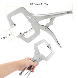 6 Pack 11 Inch C Clamp Locking Pliers,Locking C Clamp, Adjustable Nickel Plated C Pliers For Wood Working, Welding, Electrician Maintenance and more, by GENHAKON