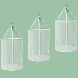 3 Pcs Hanging Laundry Hamper, Collapsible Mesh Laundry Baskets Foldable Dirty Clothes Basket Round Hanging Bag with Handle for Home Bathroom Door Wall to Store Cloth Toy, White(13.7x13.7x15.7 Inch)