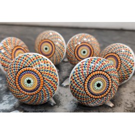 KNOBSWORLD Set of 6 Hand Painted Ceramic Door Knobs Classic Mandala Design for Drawers, Cupboards, Dresser, Wardrobe, Furniture, Door Knobs Including Screws and Nuts (10)