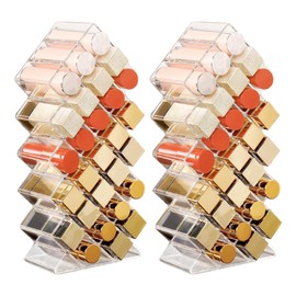 Hebaogugu Lipstick Organizer, 2 Pcs Acrylic Lipstick Holder, 56 Slots Stackable Lip Gloss Organizer, Fish Lip Tower Holder Storage for Cosmetic Bathroom Vanity Countertop Display (56 Slots)