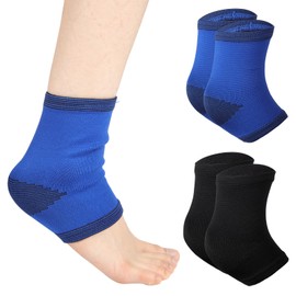 RUINIPOT 2 Pairs Kids Ankle Brace, Kids Ankle Compression Socks Elastic Ankle Compression Sleeve Sports Ankle Support Brace for 5-12 Years Kids (Blue, Black,2 Pairs), One Size