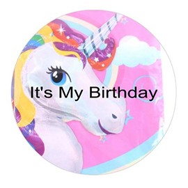 Personalisedjust4u 180x108cm Disposable PVC Table Cover Tablecloth Kids Unicorn Plus 59mm Its my Birthday Button Badge