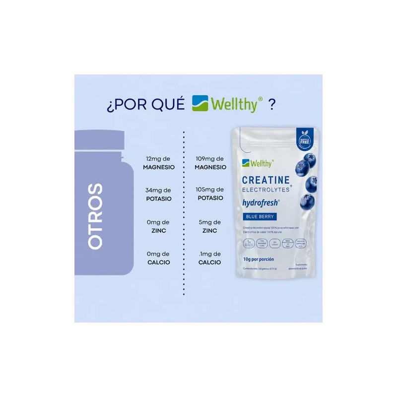 Wellthy Creatine + Electrolytes Blue Berry 350g