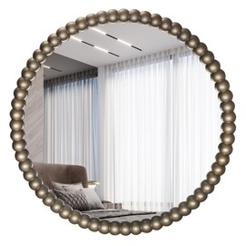 WallBeyond Round Mirrors for Wall Decor, 28 inch Wall Mirror Decorative with Beaded Framed for Home Decoration Entryway Living Room Bedroom, Silver