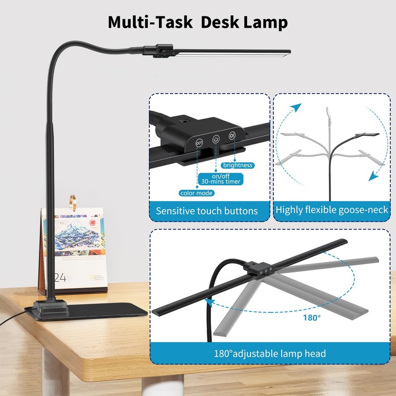 KableRika Desk Lamp Double Light: Bright Led Desk Lights for