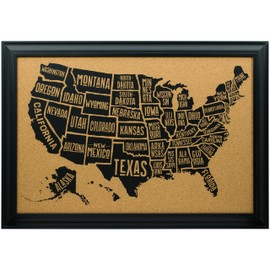 Craig Frames Wayfarer Cork Board, Typographic United States Push Pin Travel Map, Satin Black Frame and Pins, 16 x 20 Inch