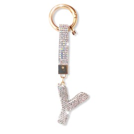 ZVRSUA Keyring Letter with Rhinestones, Key Ring Name, Key Ring Girls Women, Bag Charms, Backpack Pendant, Key Ring Gliter, Gifts for Women Girls, Keychain Silver, Silver-Y