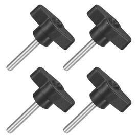 QUARKZMAN Pack of 4 T-wing Screws with Handles Thumb Screws, M5 x 35 mm Male Screw Knob 304 Stainless Steel Thumb Screw Handle 36 mm Diameter, Black