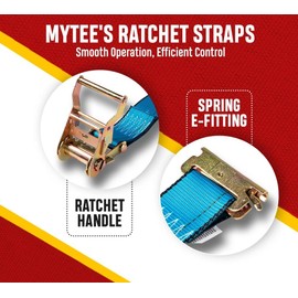 Mytee Products (4 Pack 2'' x 20' E Track Straps w/Spring E-Fittings - Blue Ratchet Etrack Straps w/Heavy Duty 4000 lbs Breaking Strength for Enclosed Trailers, Trucks & Vans