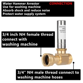 (2 Pack) Lidertik Water Hammer Arrestor for Washing Machine and 3/4 Inch Garden Hose, Stainless Steel Chamber and 2 More Washers, Absorb Shock and Reduce Noise LI-XYJSC-BXG-S(2 PCS)