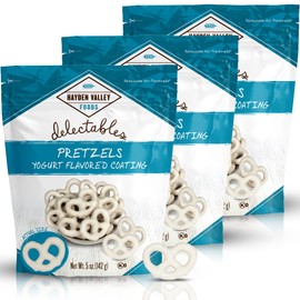 Hayden Valley Foods Vanilla Yogurt Flavored Covered Pretzels | 5oz Bags (Pack of 3) | No Artificial Flavors, Preservatives or Colors | Sweet Holiday White Snack
