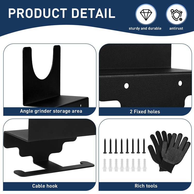 Pack of 4 Wall Mount Angle Grinder Holder with Screws,