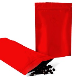 QQ Studio Red Foil Coffee Packaging Bags with Zipper Seal and Degassing Valve for Coffee Beans Packaging Pouch (50, 8oz)