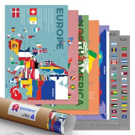 Quarterhouse 7 Pack of Flags of the World Posters, Social Studies Classroom Learning Materials for K-12 Students and Teachers, 12 x 18 Inches