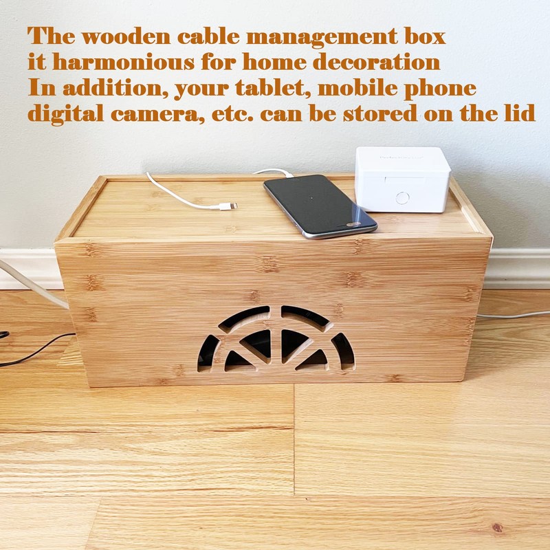 Cable Management Box,Bamboo Cable Management Box,Cord Management Box for Desk,