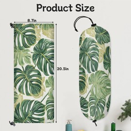 Kizmoglux Tropical Palm Leaves Plastic Bag Holder 2 Pcs Grocery Bag Organizer Reusable Trash Bags Organizer Wall Mount Washable Kitchen Dispenser Holders with Drawstring Closure