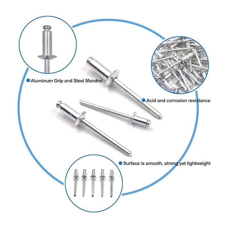 BESTYCHAO 100pcs Aluminium Blind Rivet 4mm x 8mm, Open End