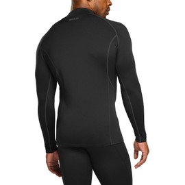 TSLA Men's Thermal Long Sleeve Compression Shirts, Mock/Turtleneck Winter Sports Running Base Layer Top, Heatlock Mock Neck Black & Charcoal, Medium