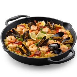 Navaris Cast Iron Skillet - 12"(30cm) Pre-Seasoned Frying Pan with Double Handles, Pour Spouts, for Oven, Stovetop, Grill & Campfire, Non-Toxic, Heavy-Duty, Even-Heating Cookware