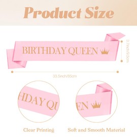 Pink Birthday Queen Sash Birthday Decorations for Her Birthday Sash for Women Birthday Party Decorations Birthday Gifts Party Accessories Birthday Pamper Gifts for Women Satin Sash Happy Birthday Sash