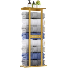 BSNBIC Bathroom Towel Storage Rack, Wall Mounted Bathroom Towel Rack, 30 inch Heavy Duty 6 Large Towels, Wall Mounted Towel Rack for Rolled Towels, Gold