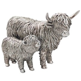 The Leonardo Collection Silver Highland Cow & Calf Figurine For Home & Office | Home Decor Ornaments Gift For Women & Men | Beautiful Figurine For Indoor & Outdoor | Living Room Decor Ornaments