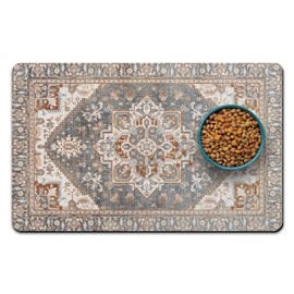 Dog Food Mats for Floors, Absorbent and Quick-Drying Pet Cat Food Mat,Anti-Fouling and Easy-to-Clean Pet Feeding Mat,Dog Bowl Mat for Messy Drinking Water Bowls.12 x20, Bohemia Style