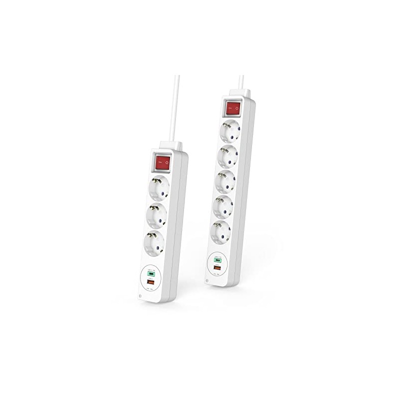 Hama Steckdosenleiste, 3-fach, USB-C/A 18W, PD/QC™, Schalter, Flachst., 1,4 m,