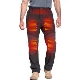 DEWBU Heated Pants for Men with 12V Battery Pack Fleece Lined Outdoor Softshell Pants Electric Heating Trousers, Men's Black, M