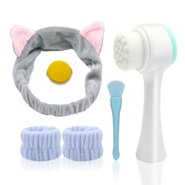 Juego de lavado facial, cepillo de limpieza manual 2 en 1, cepillo de cuidado de la piel, cepillo de silicona para la cara, equipado con diademas, pul