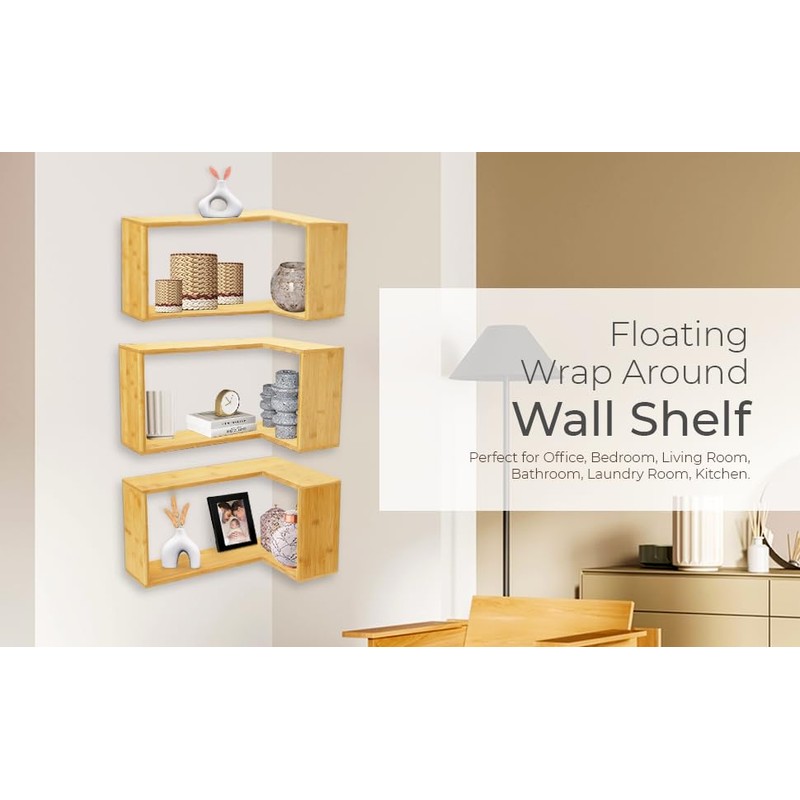 Hapii Floating Sturdy Unique Corner Wall Shelf - Space-Saving, Eco-Friendly