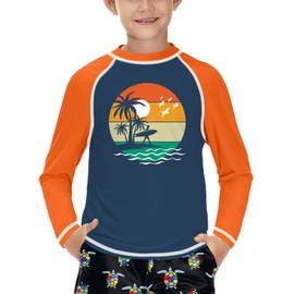 BesserBay Children's UV Shirt Long Sleeves Rash Guard Quick-Drying UV Swimming Shirt for Boys 110-160, Sunset Orange, 150