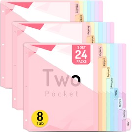 Forvencer 8 tab Binder Dividers with Two Pockets, 8 tab Dividers for 3 Ring Binders Organizer, Binder Divider with Tabs for School Office and Home Organization, Multicolor