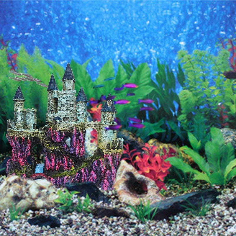 PINVNBY Aquarium Resin Castle Decoration Fish Tank Driftwood Castle Cave