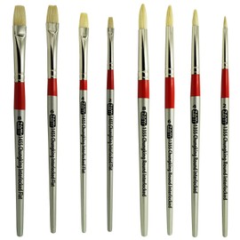 ZEM Brush Chungking White Hog Bristle Interlocked Rounds and Flats 8 Pc Brush Set + Free Canvas Carry Case