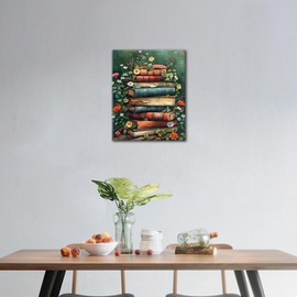 TISHIRON Painting by Numbers for Adults Beginners, World Book Day, Motif: Antique Stack of Books with Wild Flowers - Bibliophilia Wall Decoration for Home Wall Decoration 40 x 50 cm