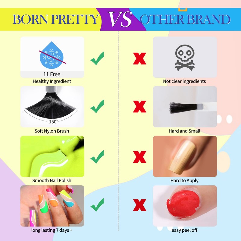 Born Pretty Neon Nail Polish Fluorescent Bright Nail Lacquer 6PCS