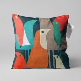 OyzShop Abstract Birds Themed Pillow Cover with Multicoloured on Green Background, Double Sided on the Soft Velvet Fabric with Multi Sizes, OEKO-TEX 35x35cm (14x14 Inches)