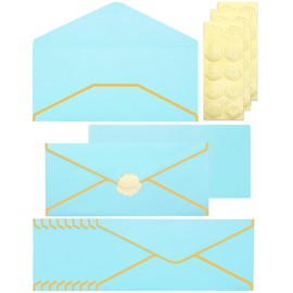 Zooyinfy Business Envelopes with V-Flap,Gold Border 30 Pack #10 Envelopes Made of 150gsm Paper, Standard Envelopes with Gold Stickers for Office, Checks, Letter Mailing,9.45 x 4.13 Inches (Light Blue)