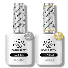 BORN PRETTY Gel Nail Top Coat, Base Coat, 0.5 fl oz (15 ml) 2-Piece Top Coat Gel, Base Coat Set, Non-Wipe, No Wiping Required, Large Capacity, UV/LED Compatible, Base Gel, Quick Drying