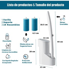 Cepillo Desechable para Inodoro LEIDSANY XI7N-mtsBG con 16 Recambios y Soporte Blanco