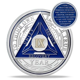 Recovery Triangle 9 Year Sobriety Coin - Silver Roman Numeral NA AA Coins - 1-40 Prime NA/HA/AA Chips and Medallions - Narcotics Alcoholics Anonymous Sober Gifts for Men Women