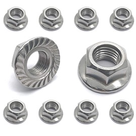 M16-2mm Stainless Steel Flange Nuts Hex Lock Self-Locking Metric Thread Serrated Nut Locknuts（10 Pcs）