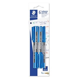 Staedtler Medium Stick 430 Ballpoint Pen, Blue, Pack of 6